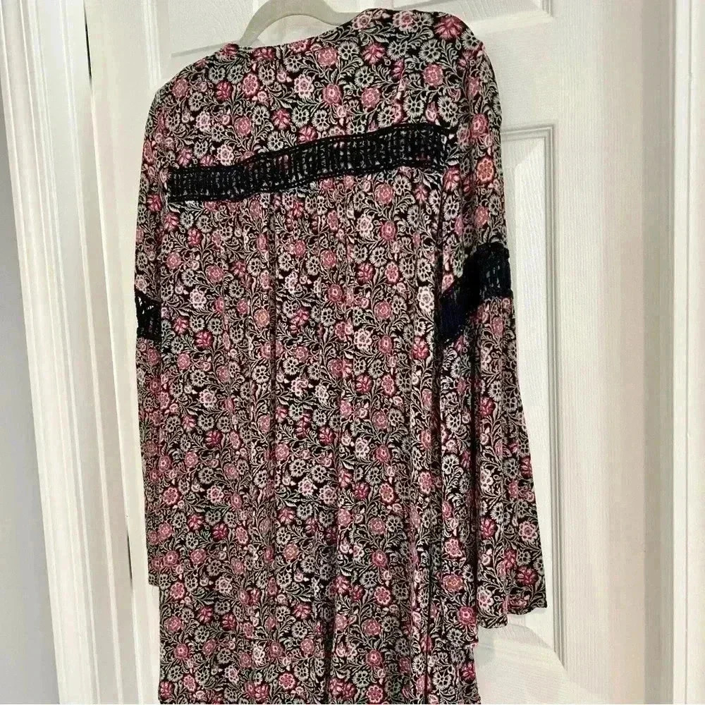 Knox Rose Floral Bell Long Sleeve Mini Dress Tunic Women L Dark Romance Crochet - Picture 8 of 13